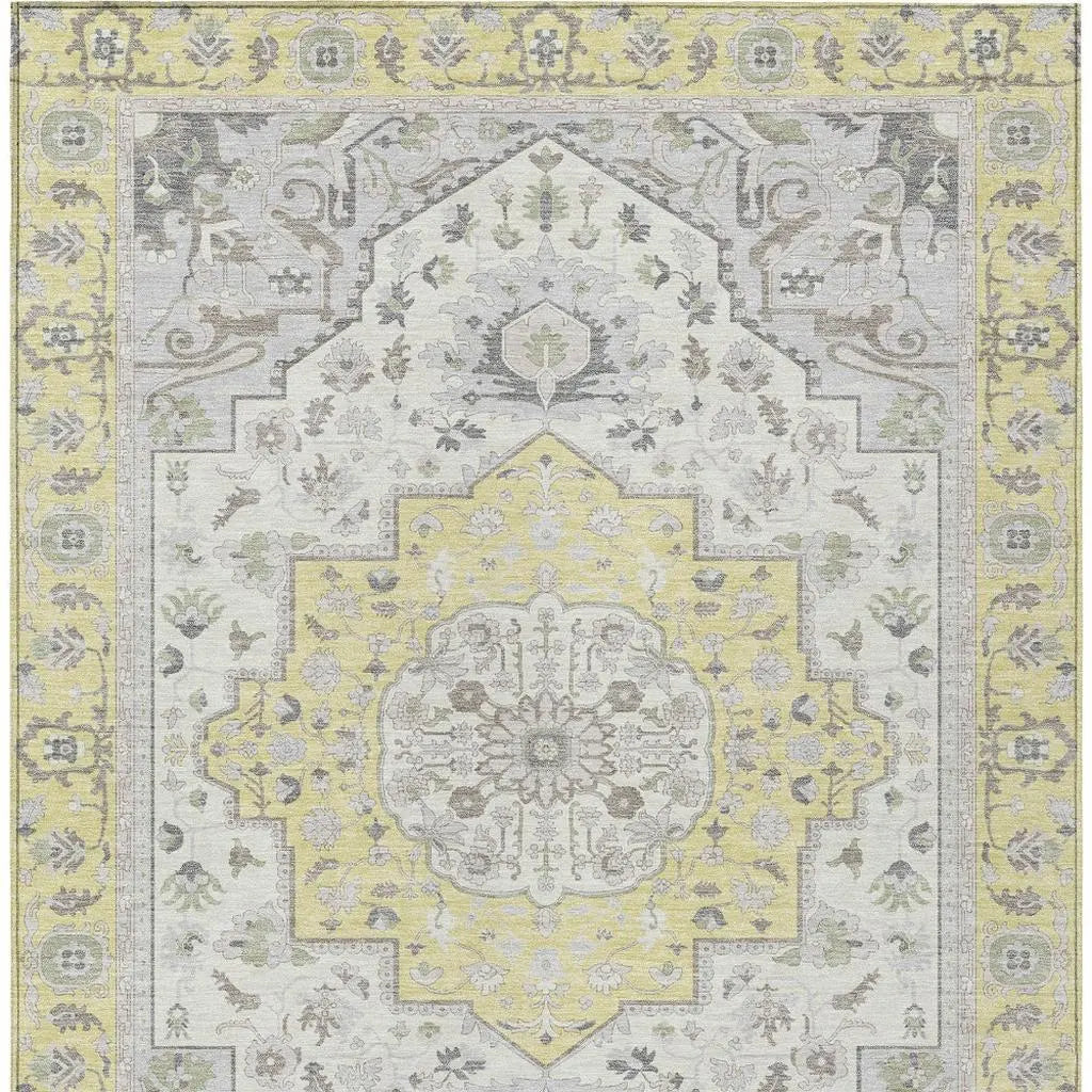 5' X 8' Yellow And Purple Oriental Washable Indoor Outdoor Area Rug Homeroots Outdoor