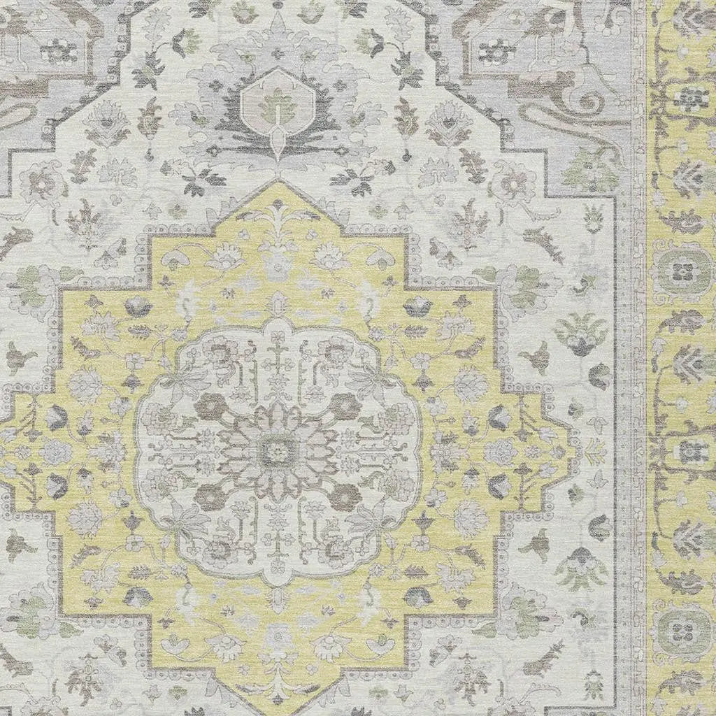 5' X 8' Yellow And Purple Oriental Washable Indoor Outdoor Area Rug Homeroots Outdoor