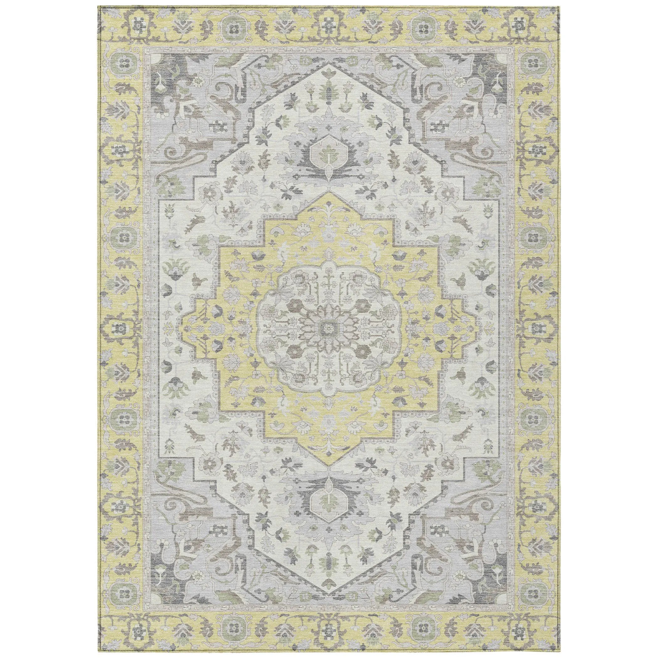5' X 8' Yellow And Purple Oriental Washable Indoor Outdoor Area Rug Homeroots Outdoor