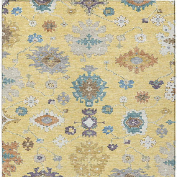 5' X 8' Yellow And Teal Blue Oriental Washable Indoor Outdoor Area Rug Homeroots Outdoor