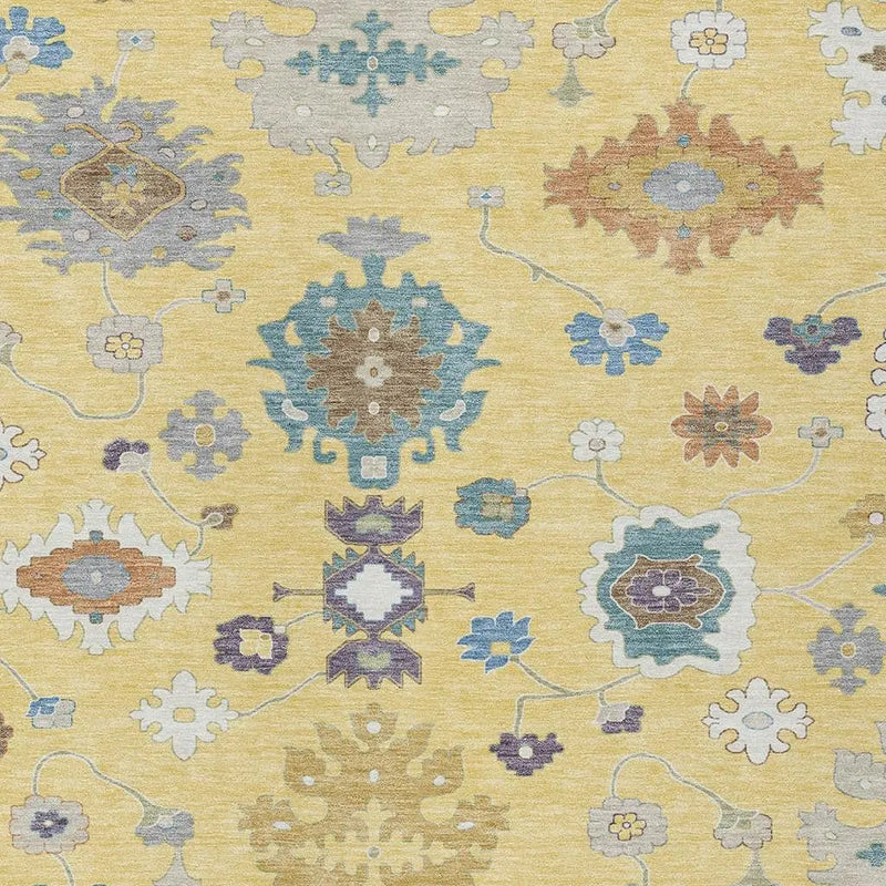 5' X 8' Yellow And Teal Blue Oriental Washable Indoor Outdoor Area Rug Homeroots Outdoor