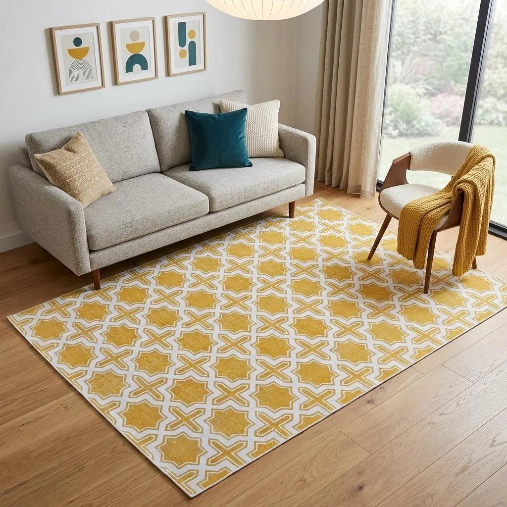 5' X 8' Yellow And White Geometric Hand Woven Area Rug Homeroots Home Decor