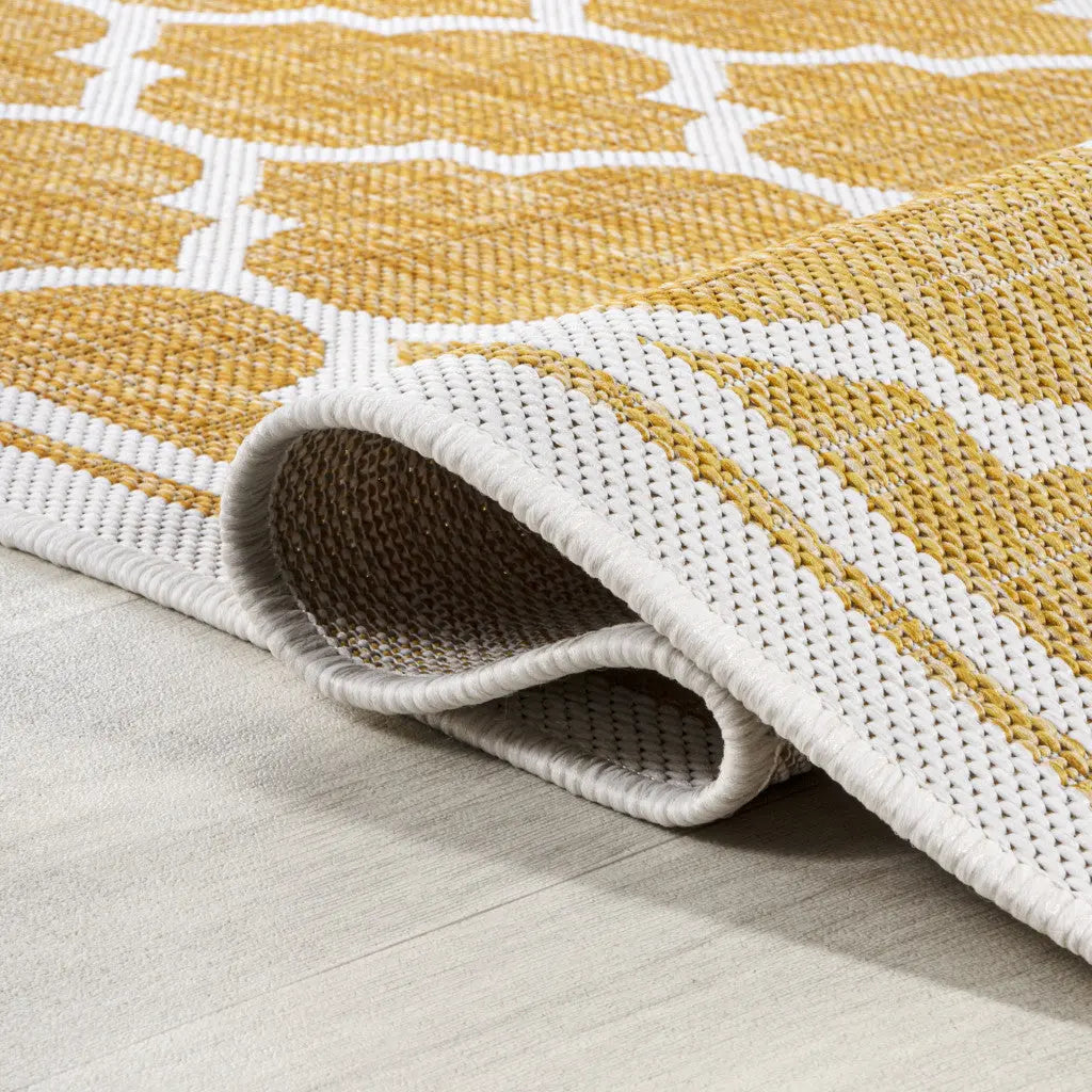 5' Yellow And Cream Square Geometric Indoor Outdoor Area Rug Homeroots Outdoor