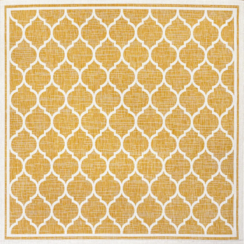 5' Yellow And Cream Square Geometric Indoor Outdoor Area Rug Homeroots Outdoor