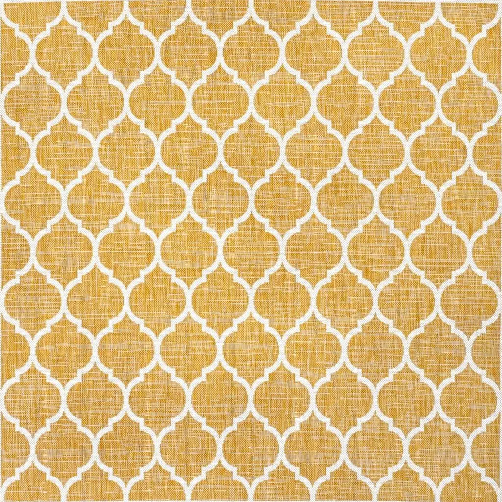 5' Yellow And Cream Square Geometric Indoor Outdoor Area Rug Homeroots Outdoor