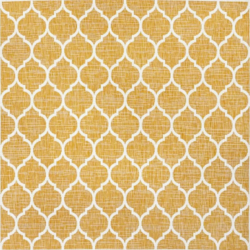 5' Yellow And Cream Square Geometric Indoor Outdoor Area Rug Homeroots Outdoor