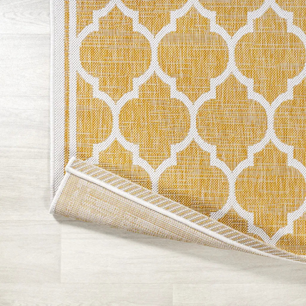 5' Yellow And Cream Square Geometric Indoor Outdoor Area Rug Homeroots Outdoor