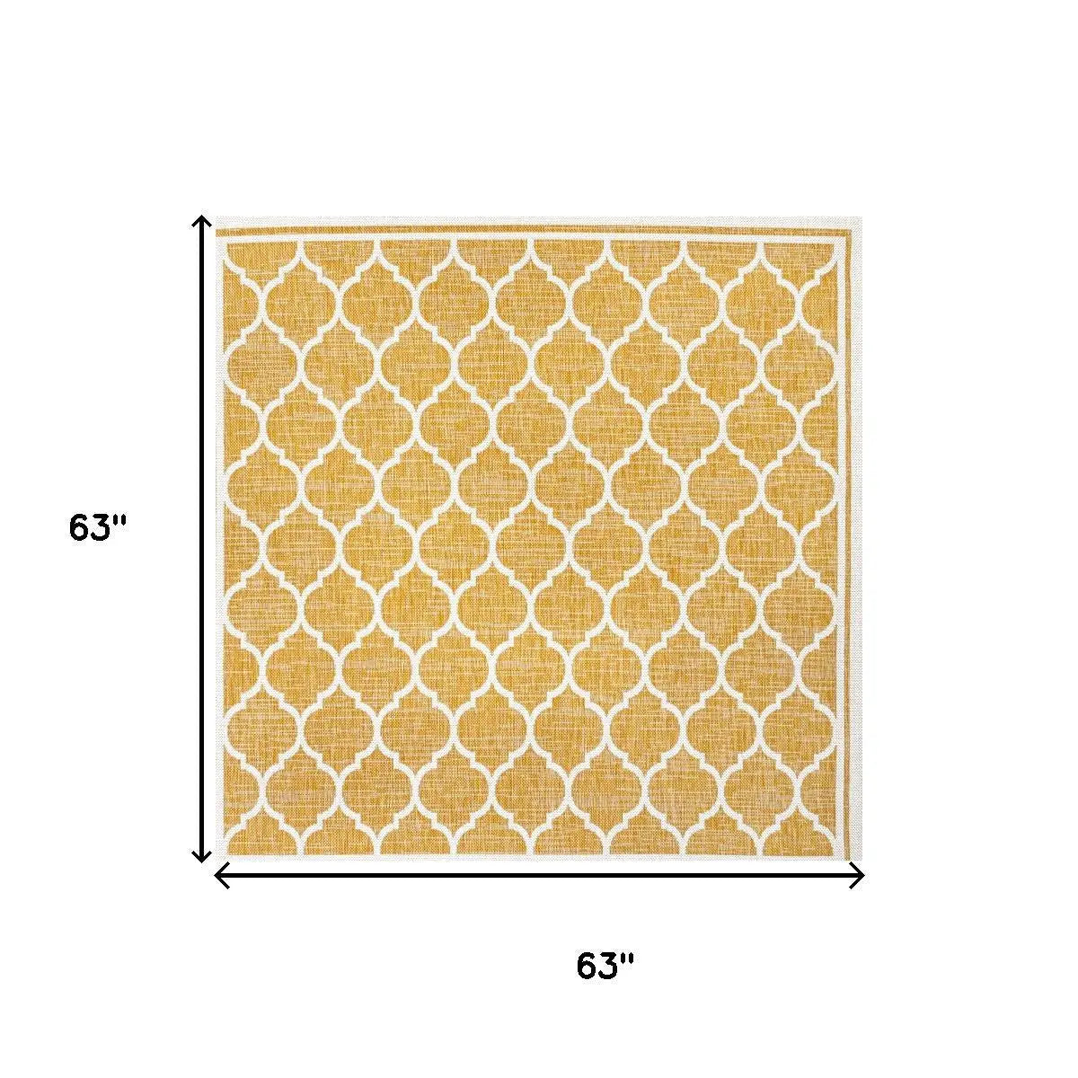 5' Yellow And Cream Square Geometric Indoor Outdoor Area Rug Homeroots Outdoor