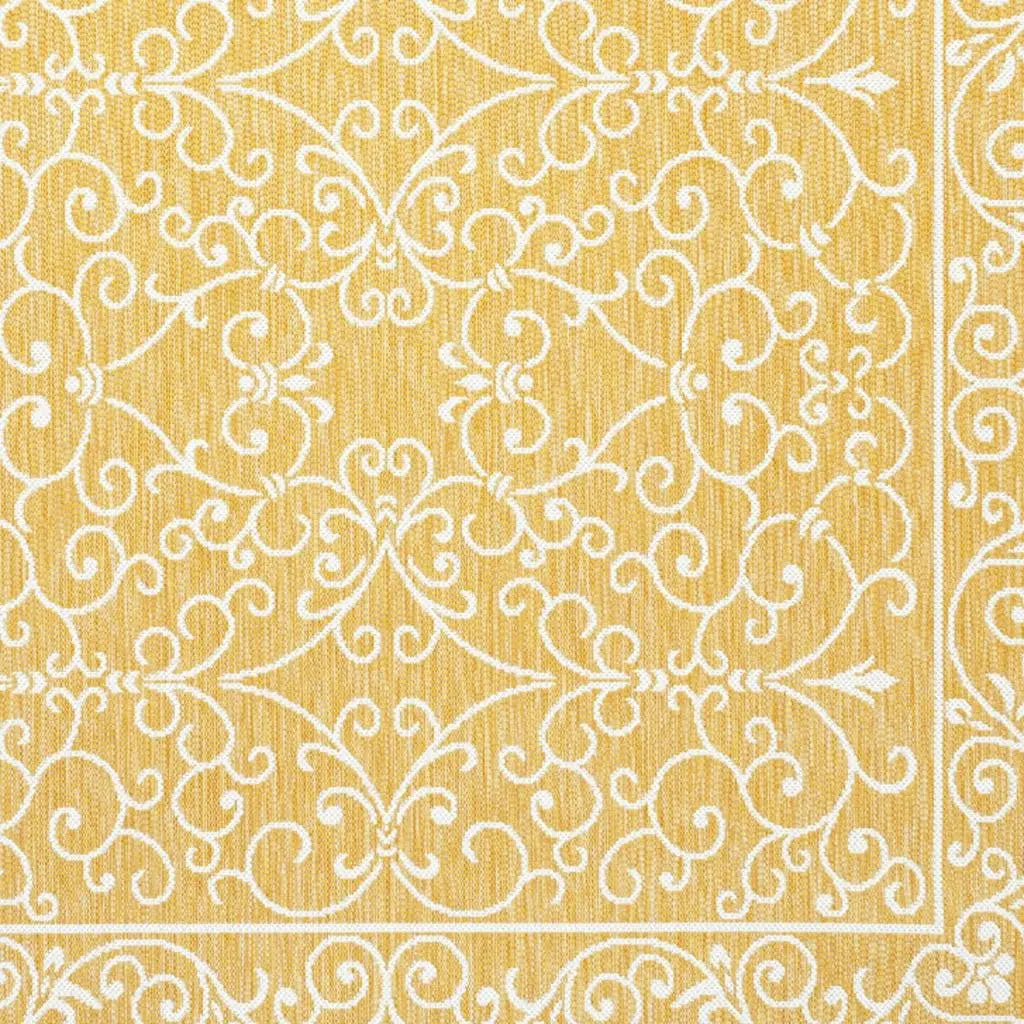 5' Yellow And Cream Square Medallion Indoor Outdoor Area Rug Homeroots Outdoor