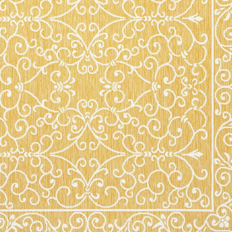 5' Yellow And Cream Square Medallion Indoor Outdoor Area Rug Homeroots Outdoor