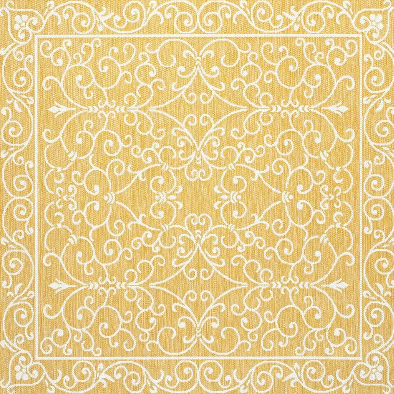 5' Yellow And Cream Square Medallion Indoor Outdoor Area Rug Homeroots Outdoor