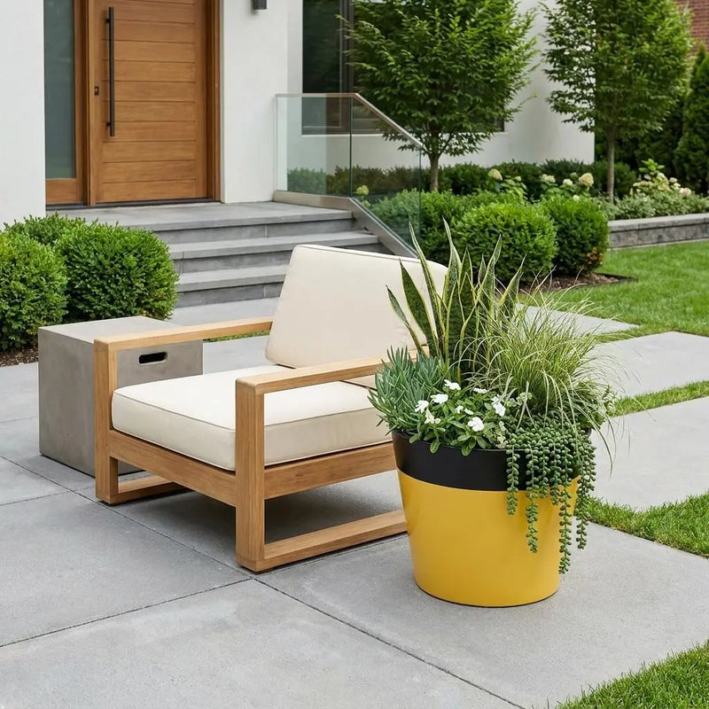 5" Yellow Recycled Plastic Indoor Outdoor Round Pot Planter Homeroots Outdoor