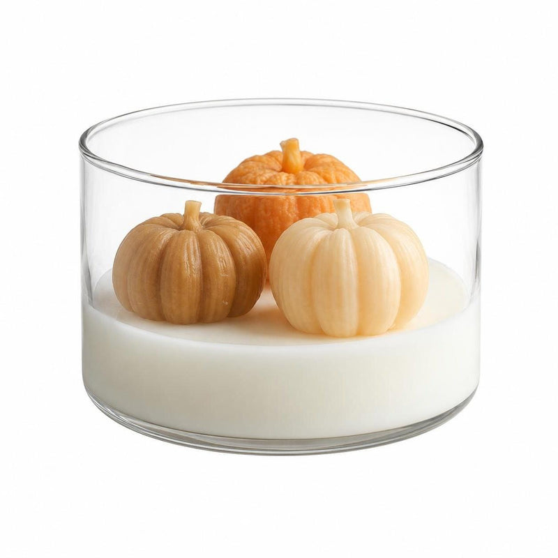 4" Brown Orange And White Apple And Pumpkin Scented Mini Pumpkin Candles In Clear Glass Jar - Home & Garden