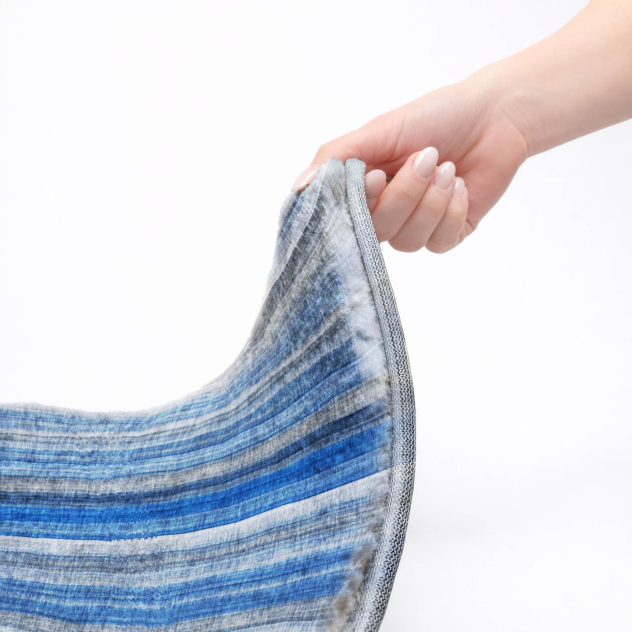 3' X 5' Blue And Gray Striped Shag Washable Area Rug With UV Protection - Home & Garden