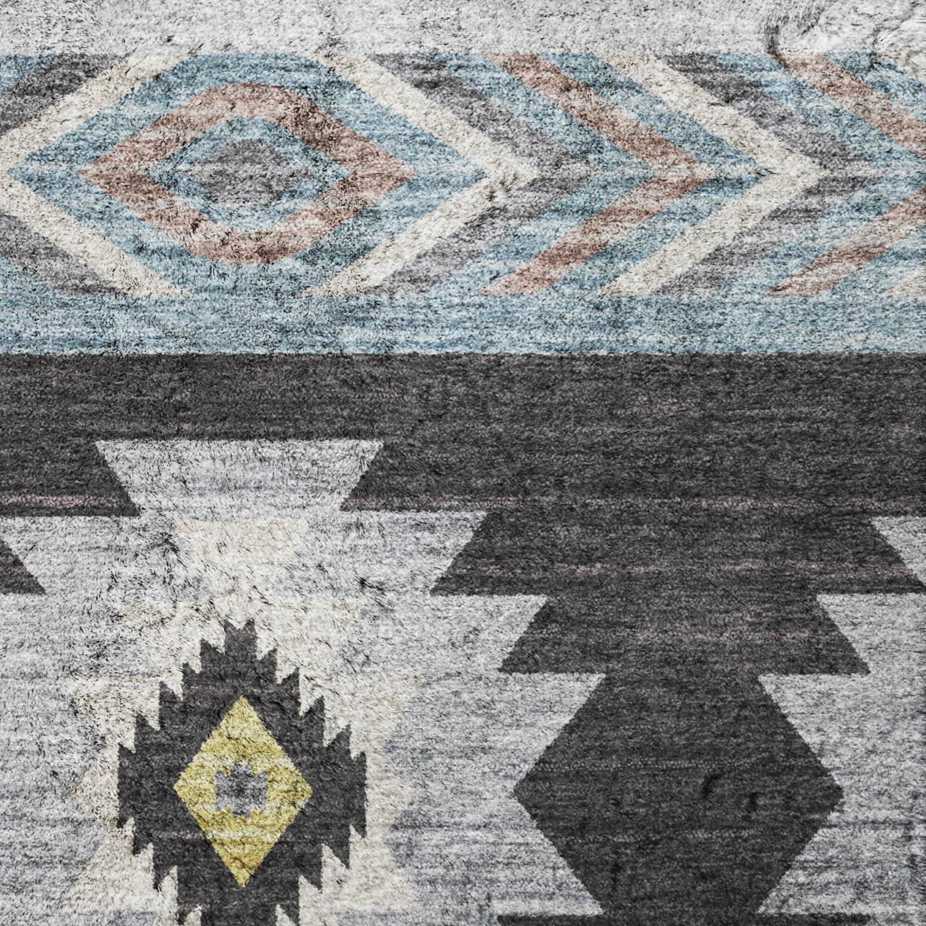 10' X 14' Midnight And Charcoal Geometric Shag Washable Area Rug With UV Protection - Home & Garden