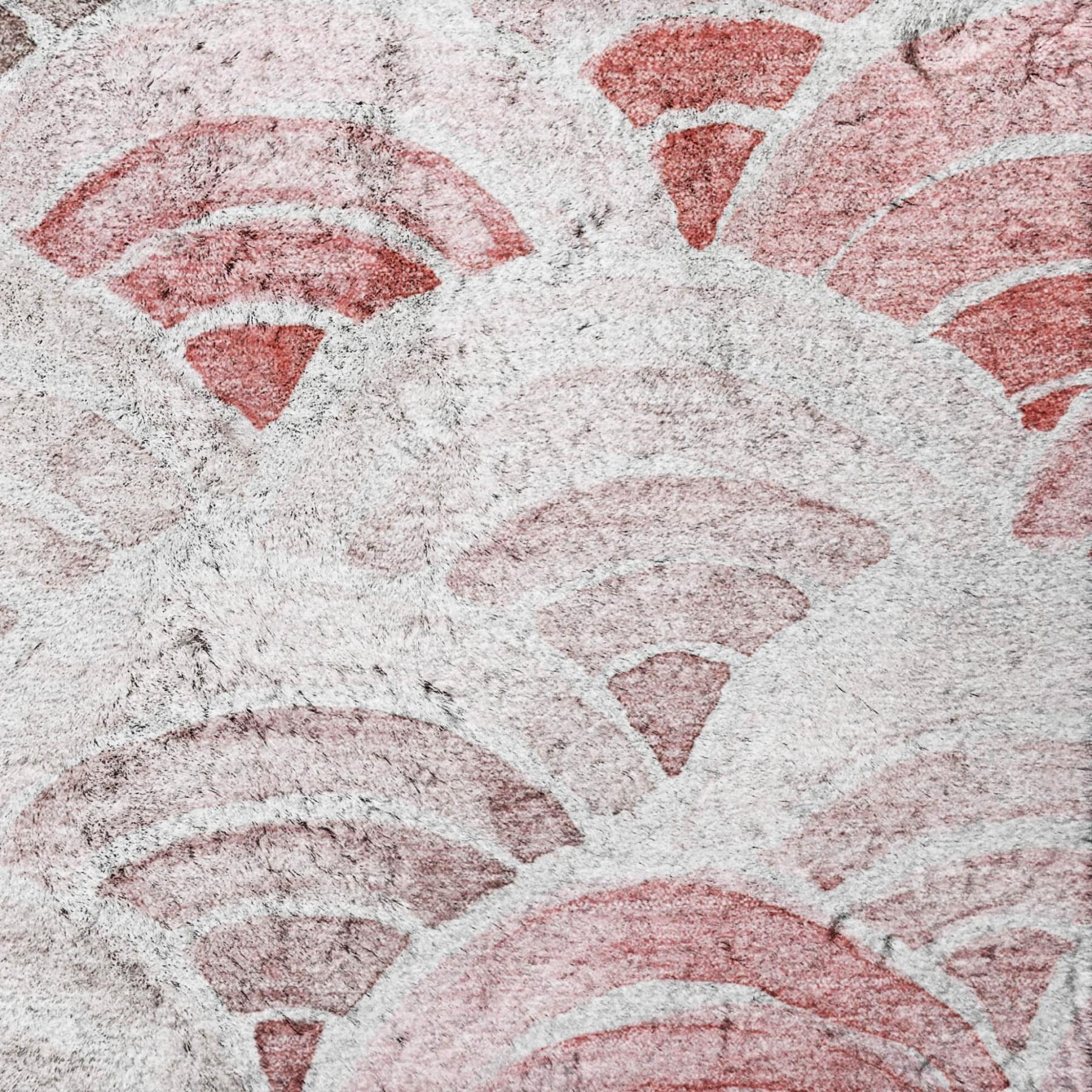 5' X 8' Red And Scarlet Geometric Shag Washable Area Rug With UV Protection - Home & Garden