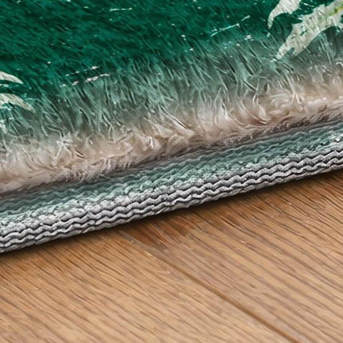 3' X 5' Green And Ivory Abstract Shag Washable Area Rug With UV Protection - Home & Garden