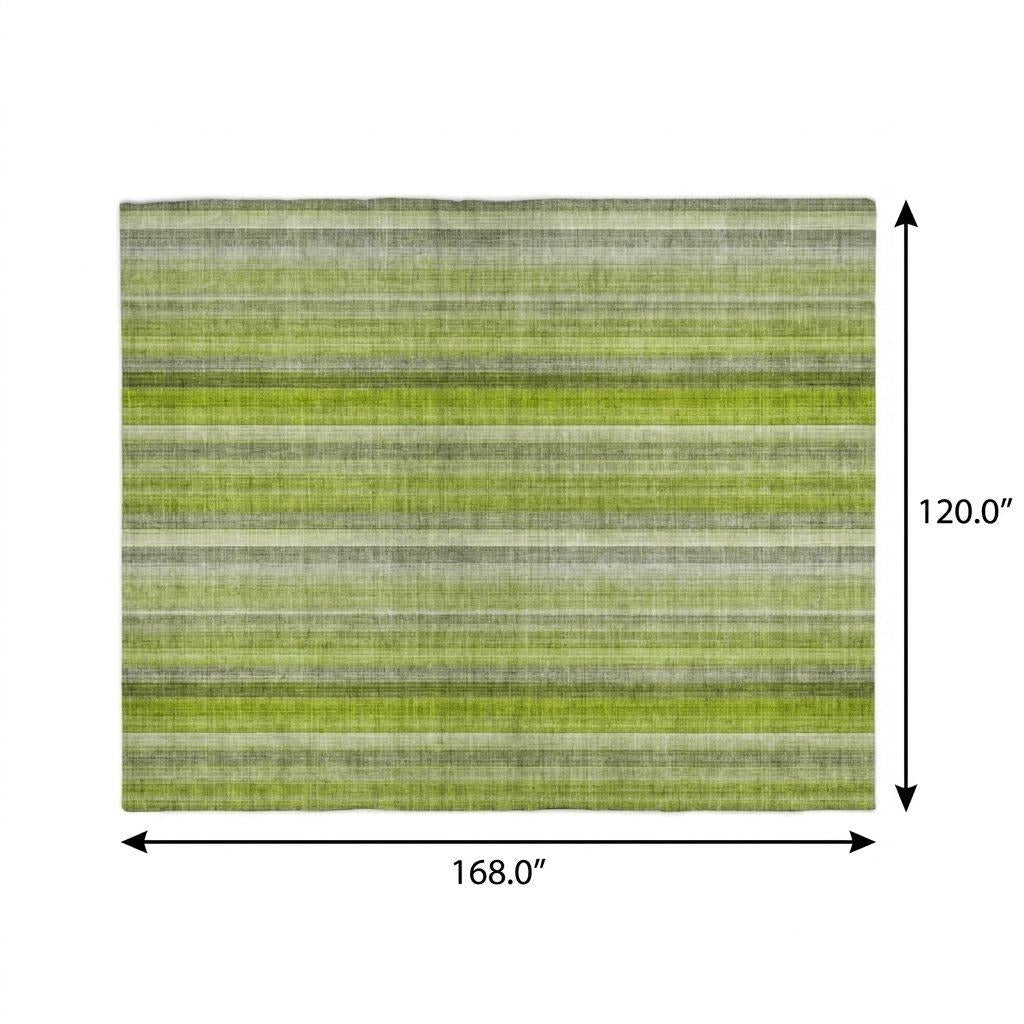 10' X 14' Green And Gray Striped Shag Washable Area Rug With UV Protection - Home & Garden