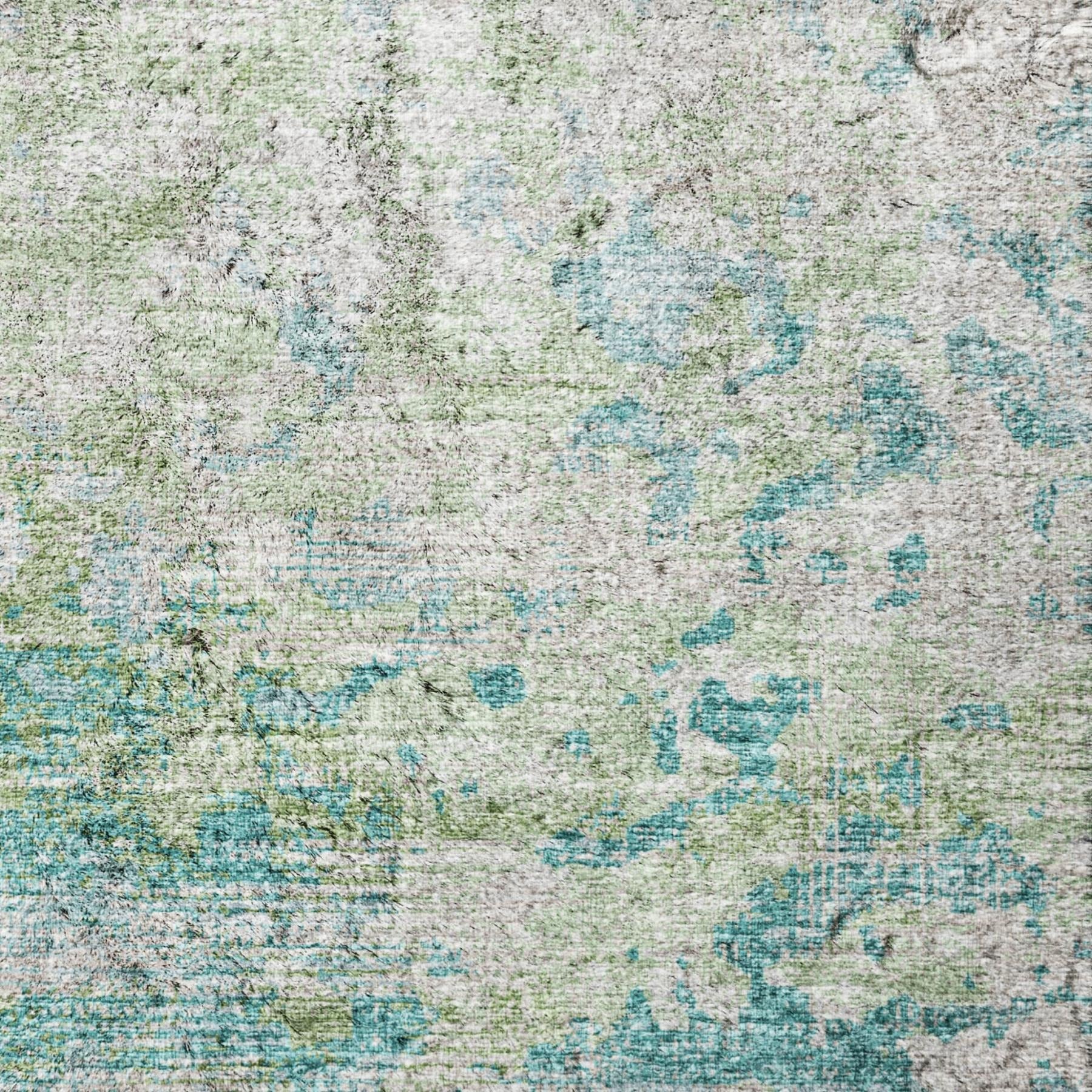 10' X 14' Green And Teal Abstract Shag Washable Area Rug With UV Protection - Home & Garden