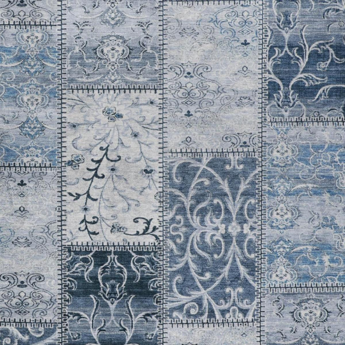 3' X 5' Denim Blue And Blue Floral Shag Washable Area Rug With UV Protection - Home & Garden