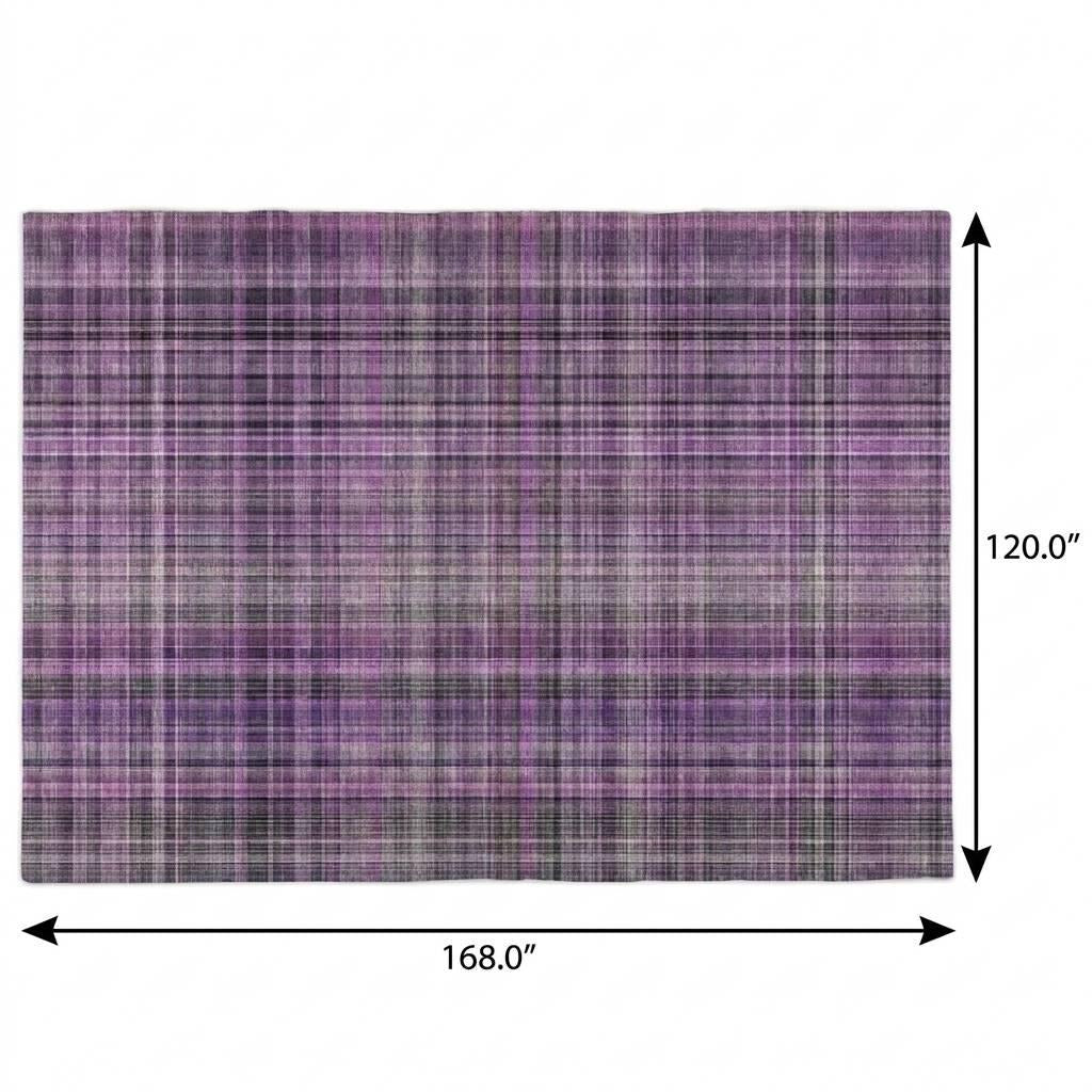 10' X 14' Purple And Gray Plaid Shag Washable Area Rug With UV Protection - Home & Garden