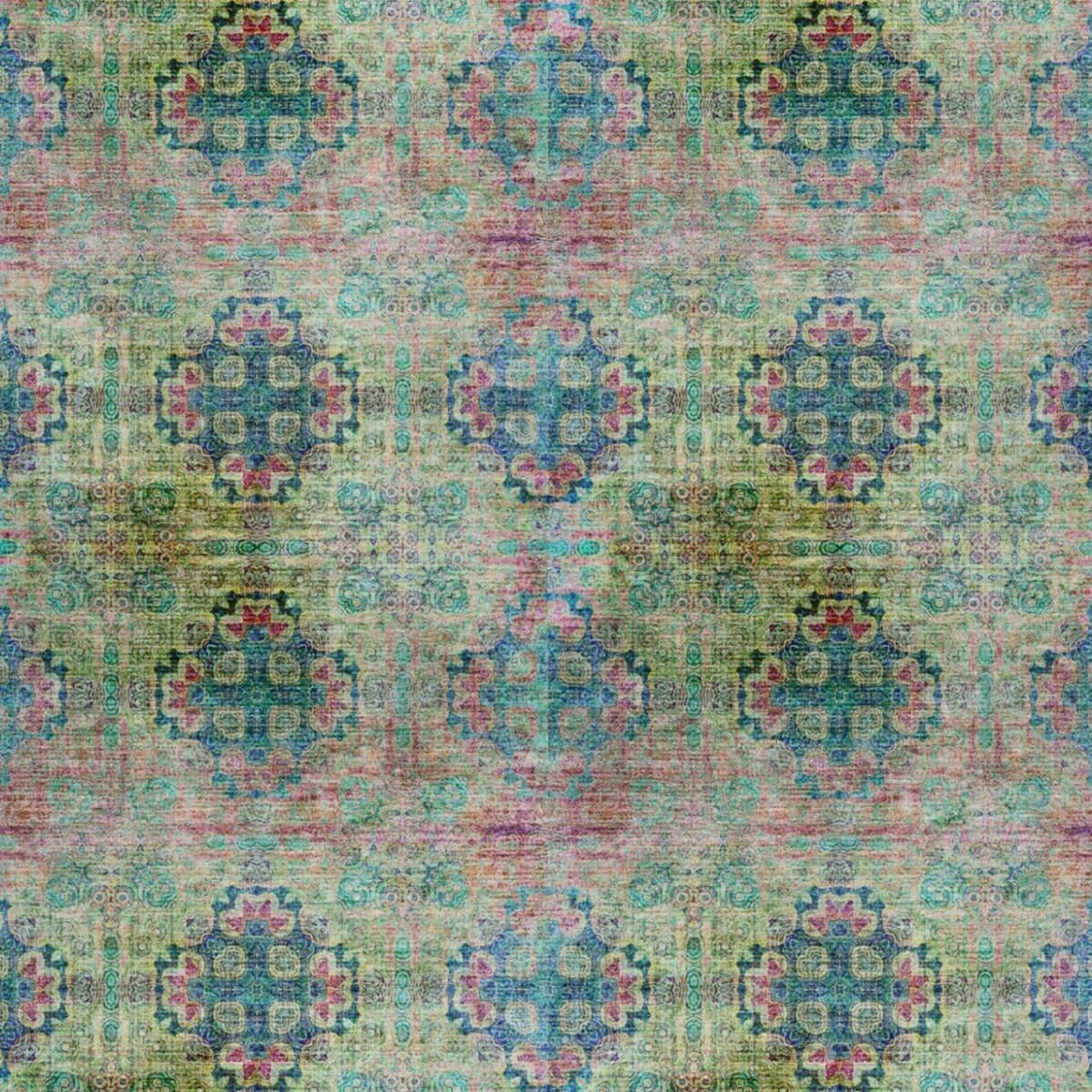 3' X 5' Green And Teal Medallion Shag Washable Area Rug With UV Protection - Home & Garden