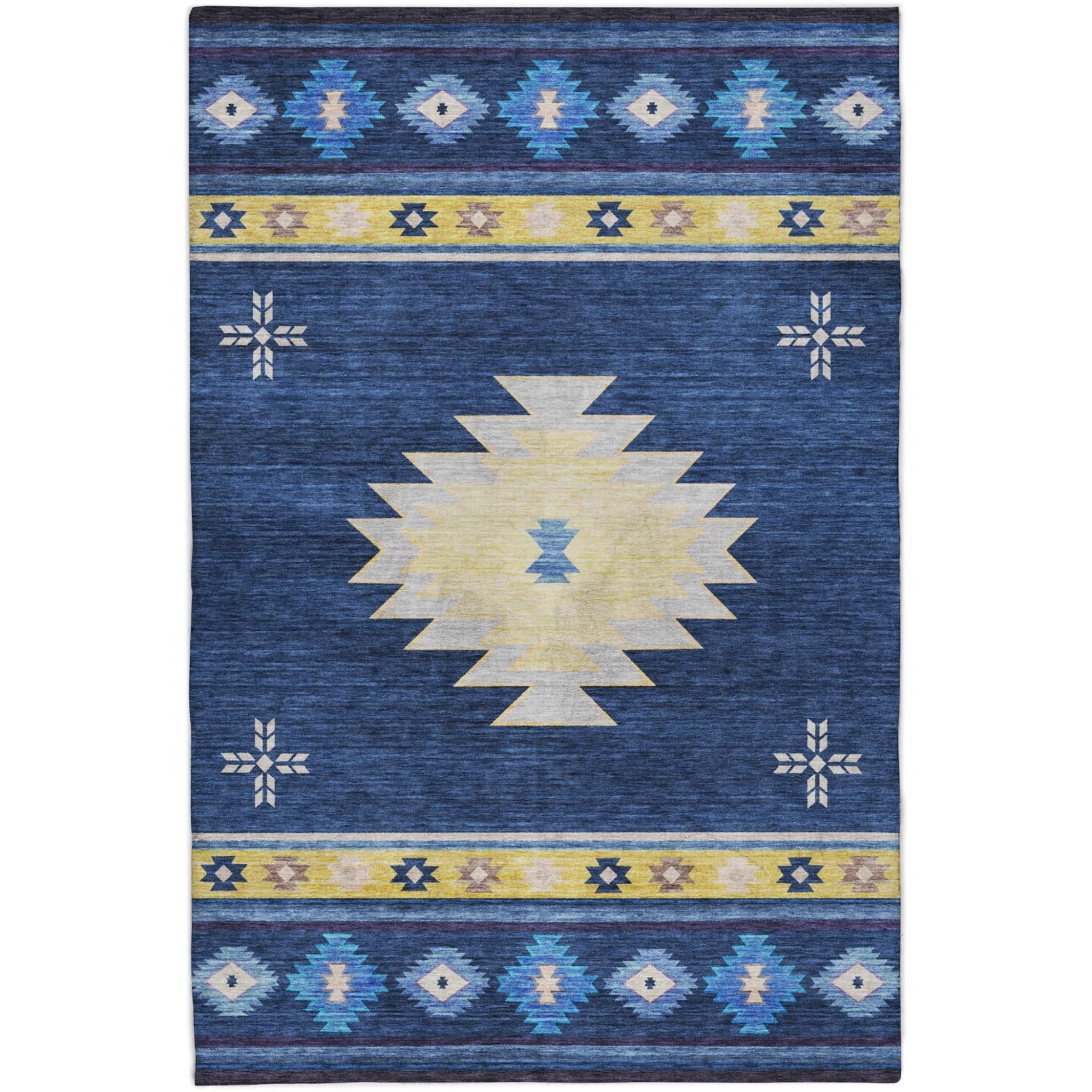 3' X 5' Blue And Cobalt Geometric Shag Washable Area Rug With UV Protection - Home & Garden