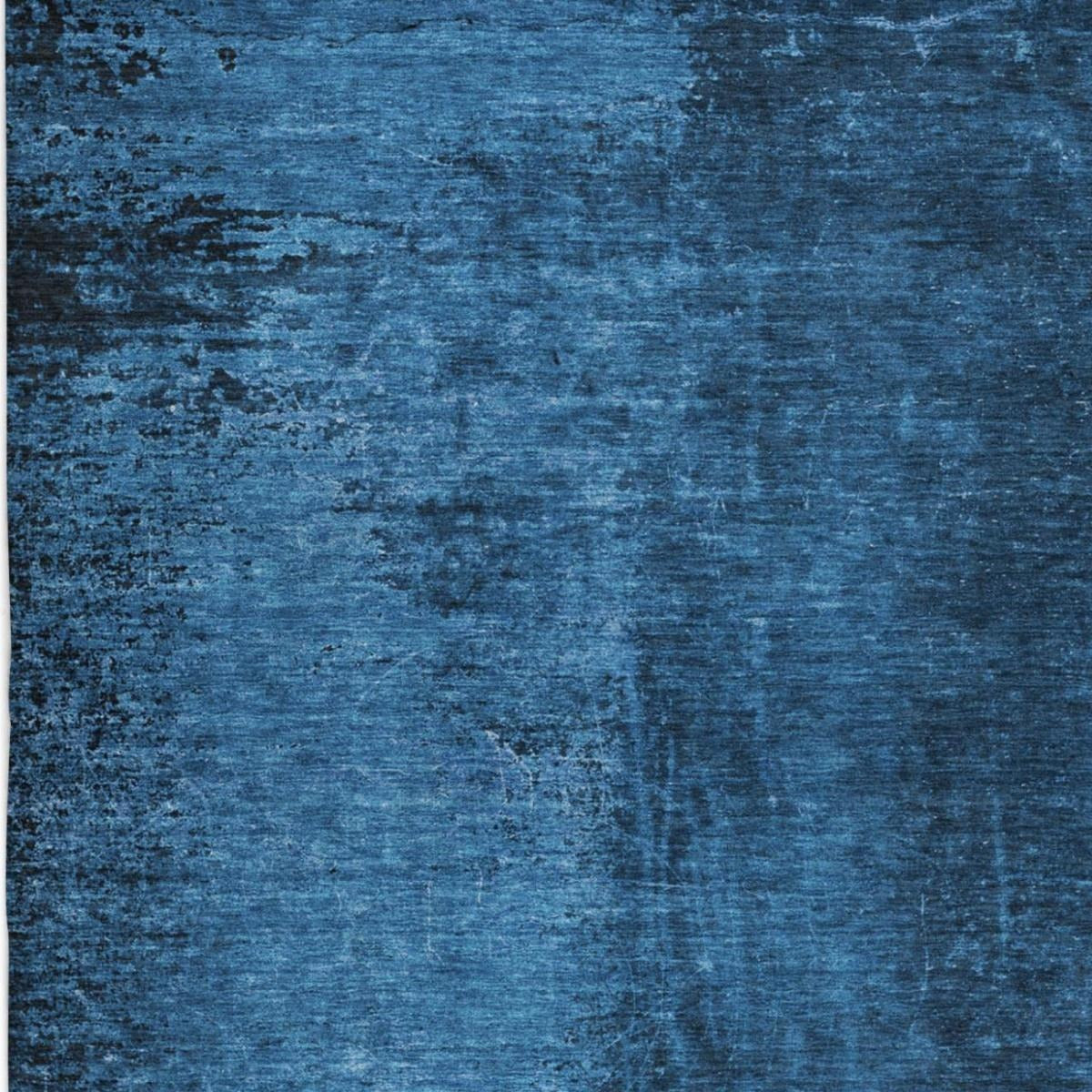 5' X 8' Navy Blue And Charcoal Abstract Shag Washable Area Rug With UV Protection - Home & Garden