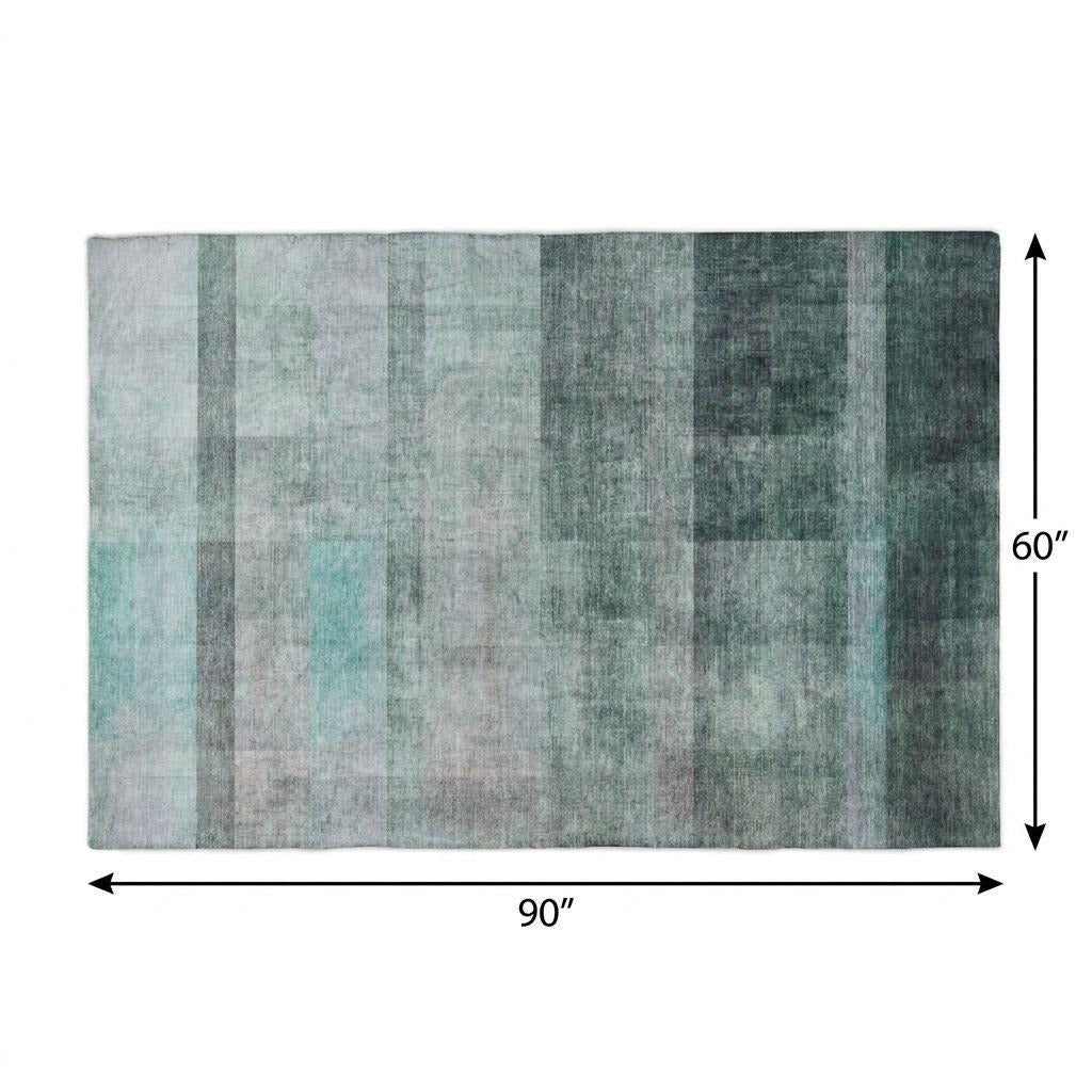 5' X 8' Teal And Gray Geometric Shag Washable Area Rug With UV Protection - Home & Garden