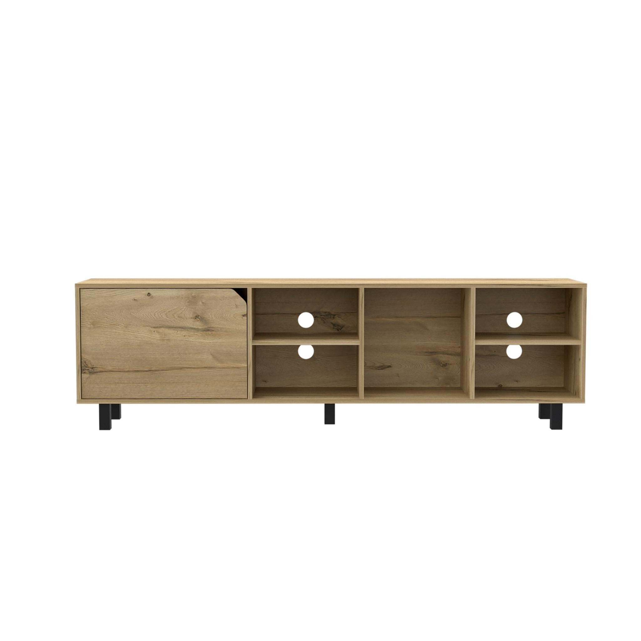 71" Natural Wood Enclosed and Open Storage TV Stand - Living Room