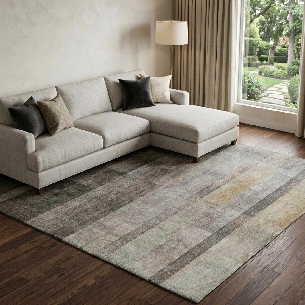 10' X 14' Brown And Gray Geometric Shag Washable Area Rug With UV Protection - Home & Garden