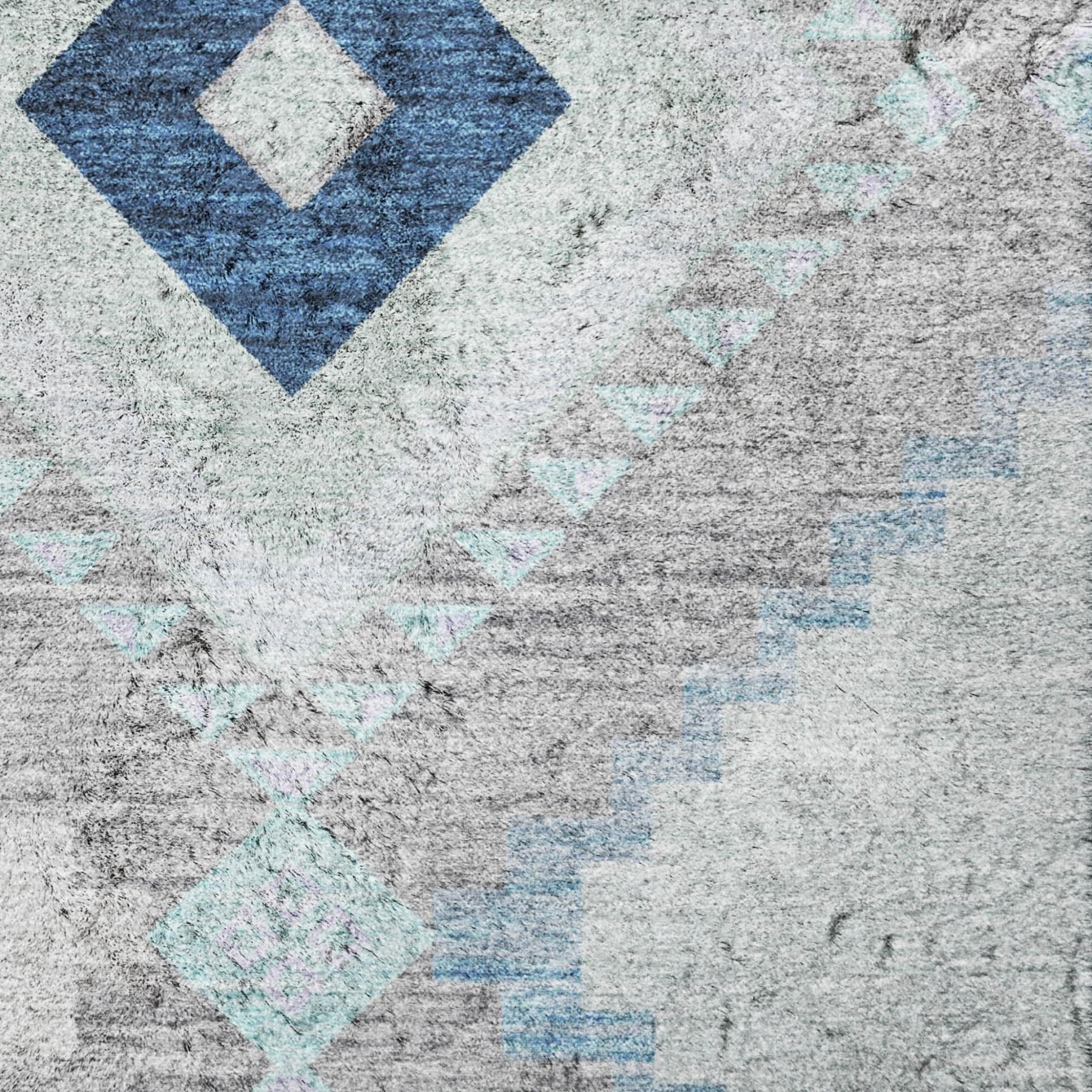 10' X 14' Blue And Denim Blue Geometric Shag Washable Area Rug With UV Protection - Home & Garden