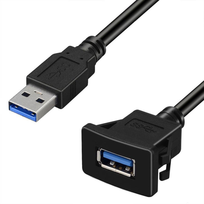 Square Single Port USB 3.0 Panel Flush Mount Extension Cable with Buckle for Car Truck Boat Motorcycle Dashboard 3ft