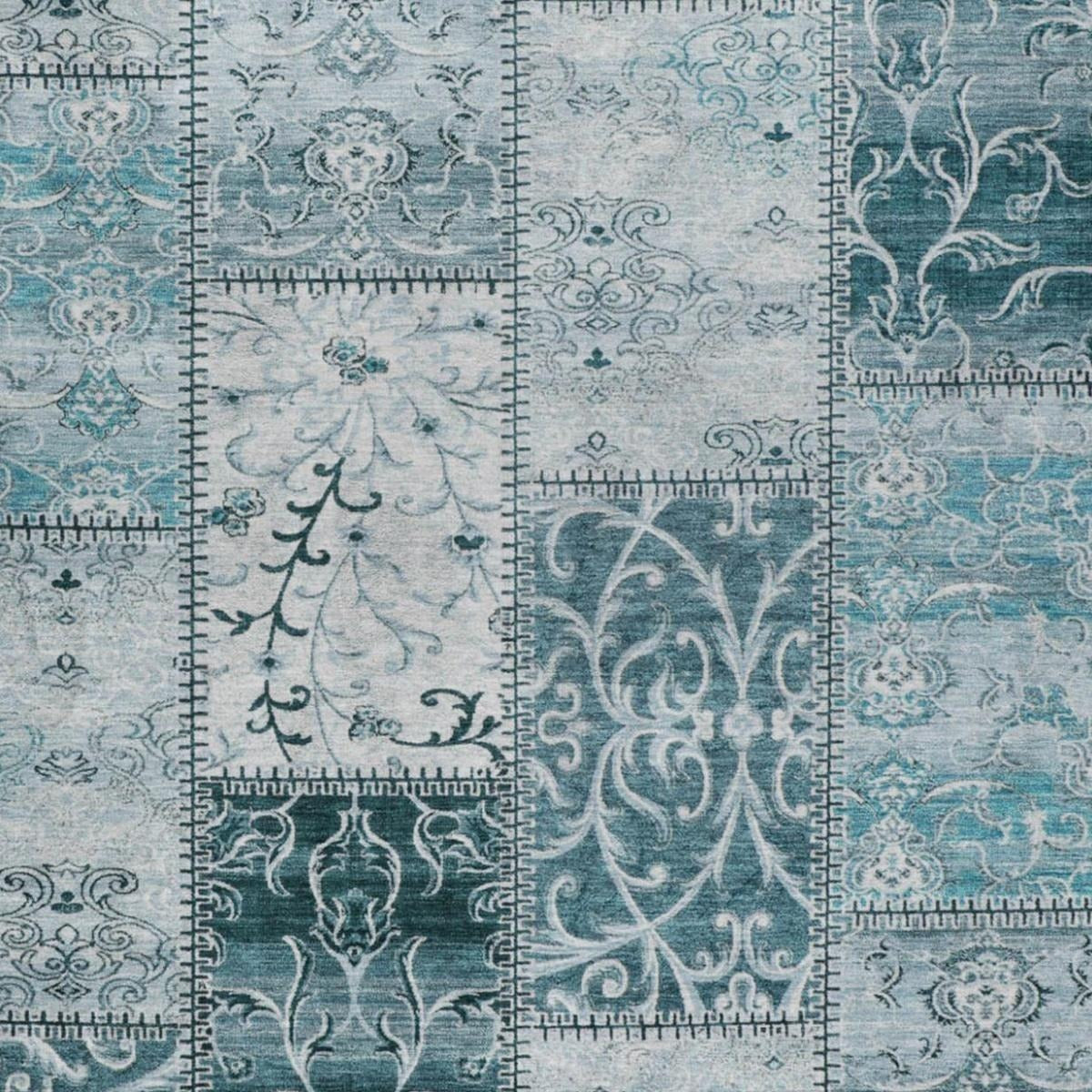 3' X 5' Teal And Ivory Floral Shag Washable Area Rug With UV Protection - Home & Garden