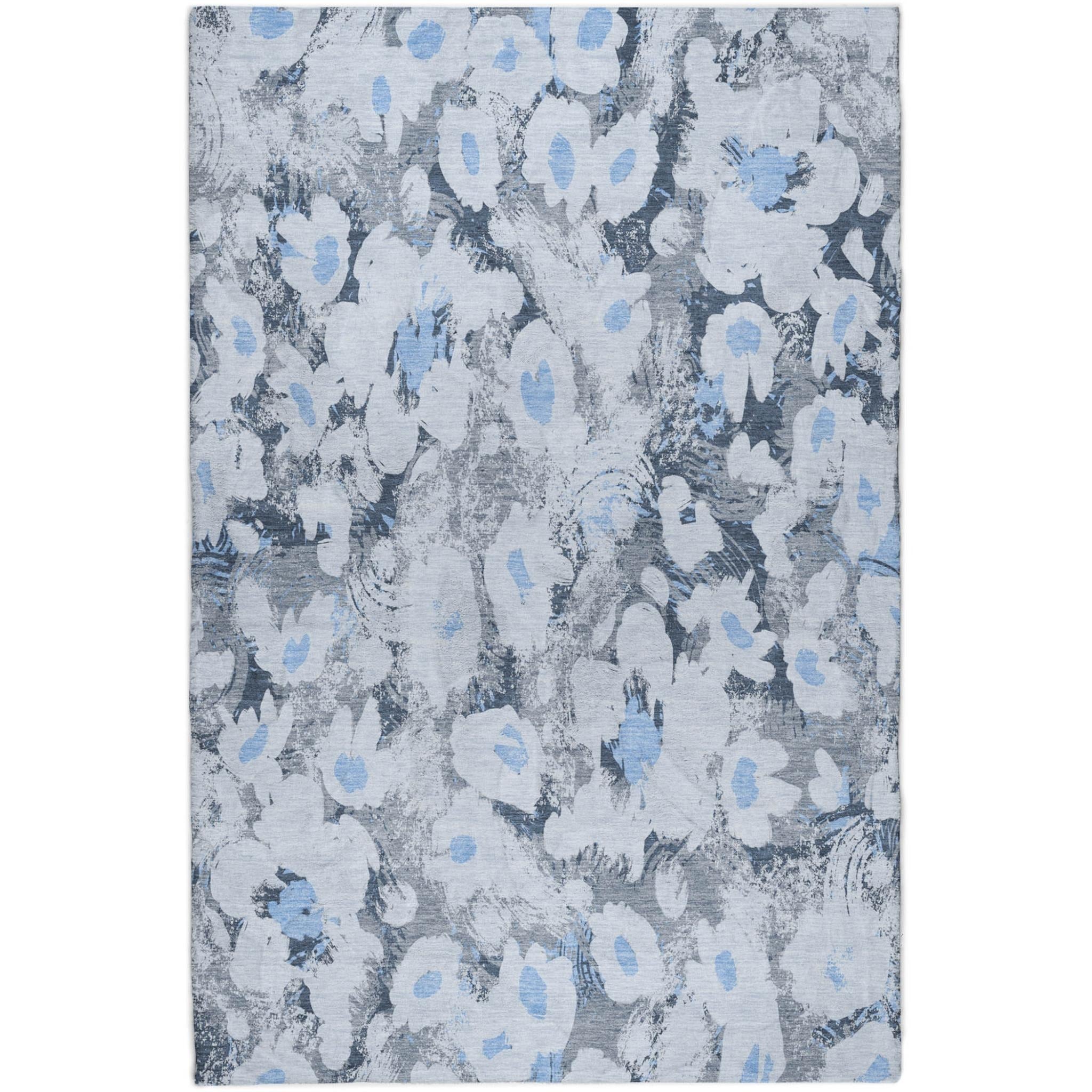 10' X 14' Denim Blue And Blue Floral Shag Washable Area Rug With UV Protection - Home & Garden