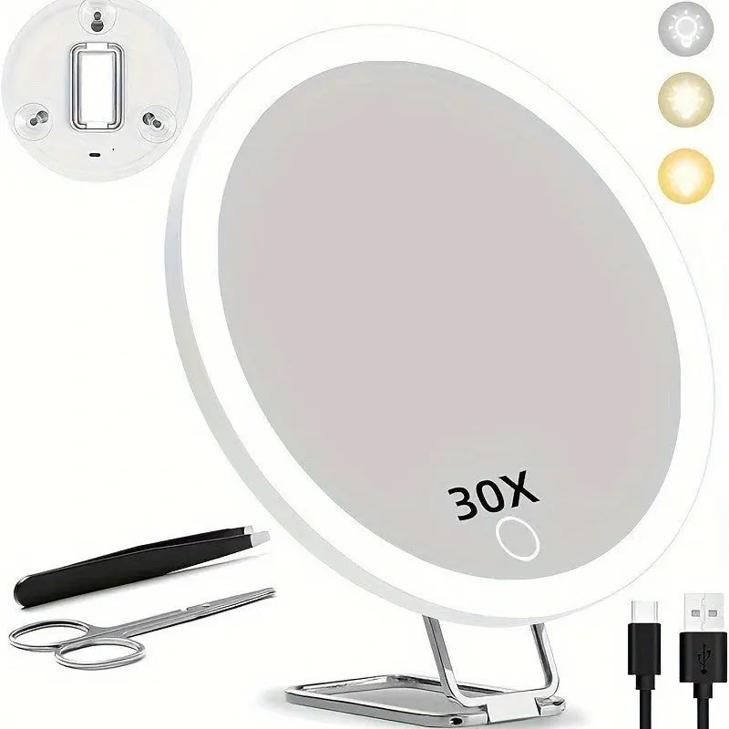 6 inch LED light-emitting makeup mirror 30 times 40 times rechargeable led light with lamp amplification 360 degree rotating makeup mirror GreatEagleInc
