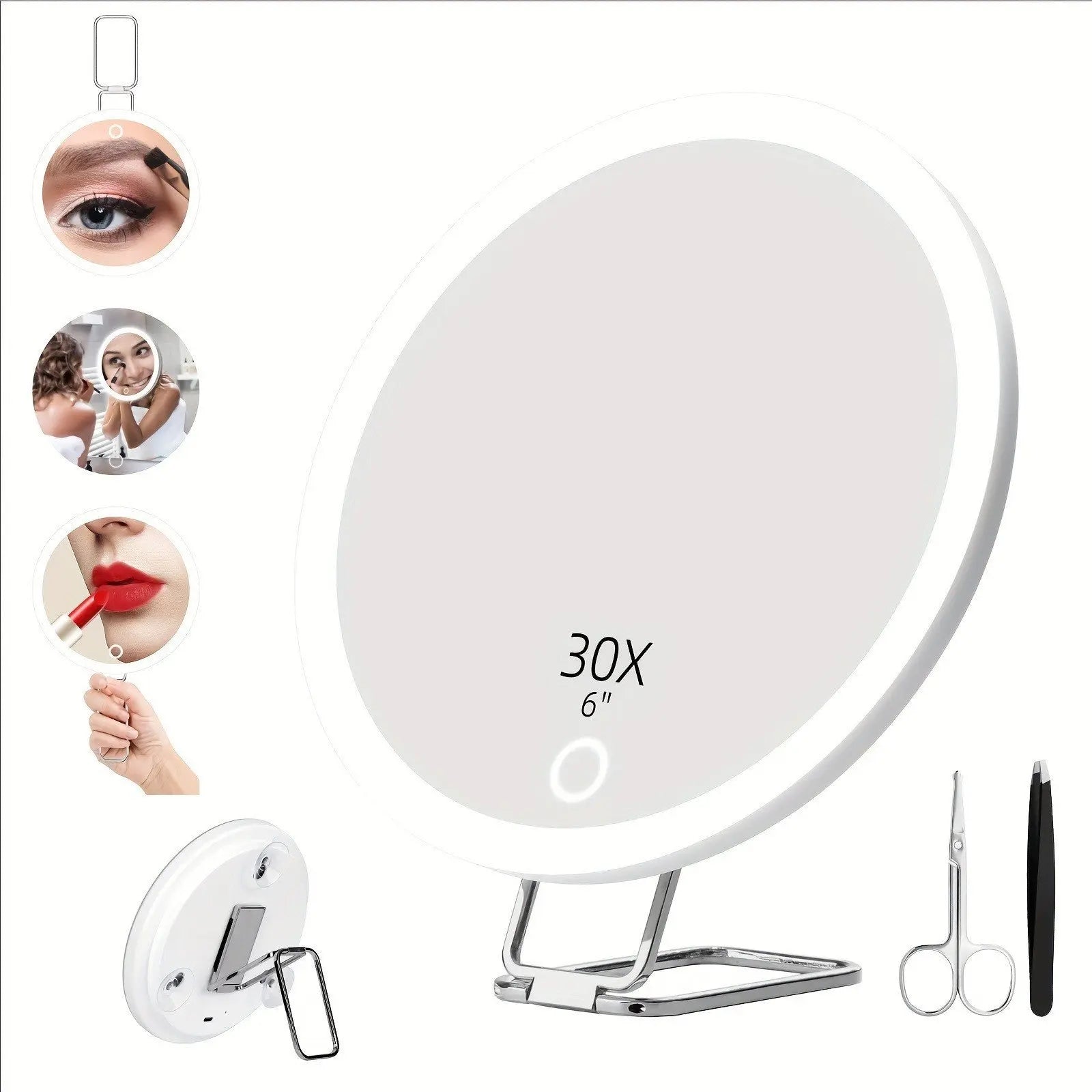 6 inch LED light-emitting makeup mirror 30 times 40 times rechargeable led light with lamp amplification 360 degree rotating makeup mirror GreatEagleInc