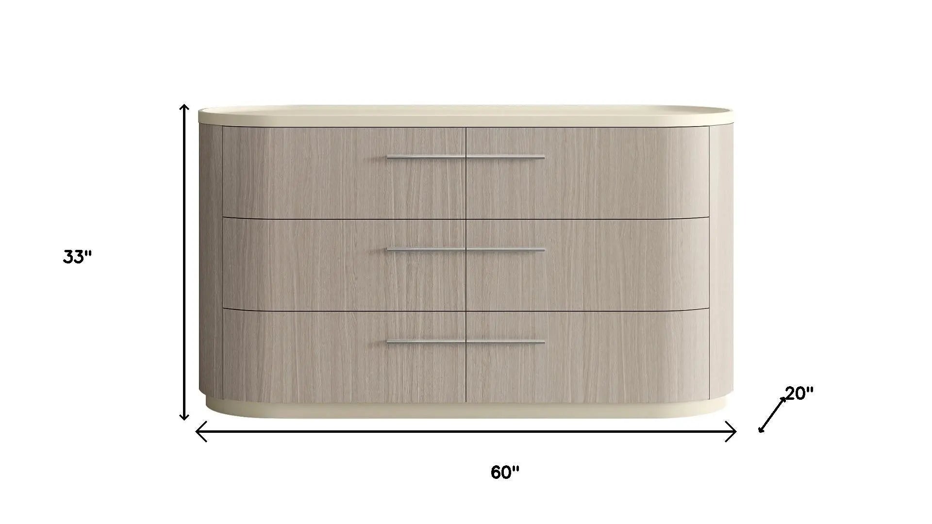 60" Beige And Oak Wood Six Drawer Double Dresser Homeroots Bed & Bath