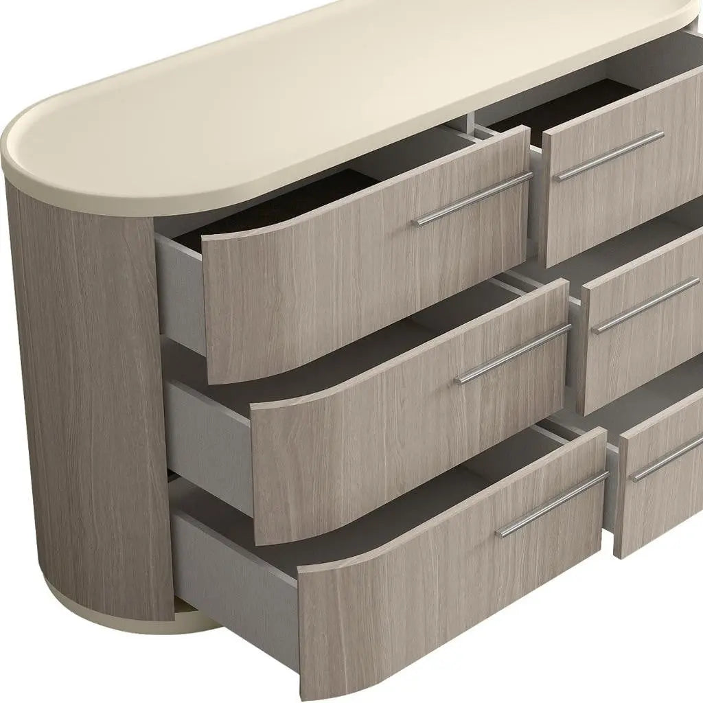 60" Beige And Oak Wood Six Drawer Double Dresser Homeroots Bed & Bath