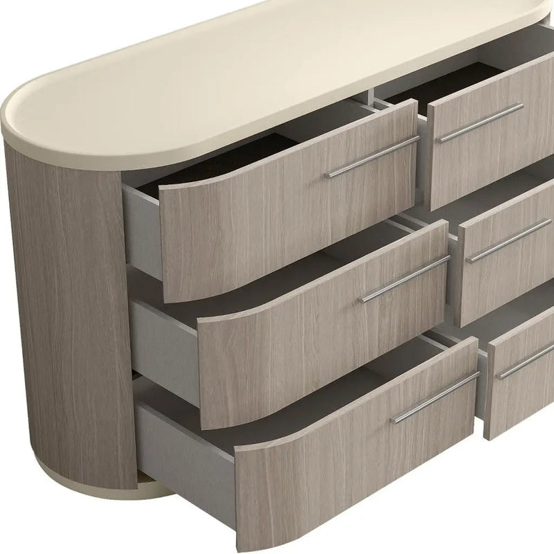 60" Beige And Oak Wood Six Drawer Double Dresser Homeroots Bed & Bath