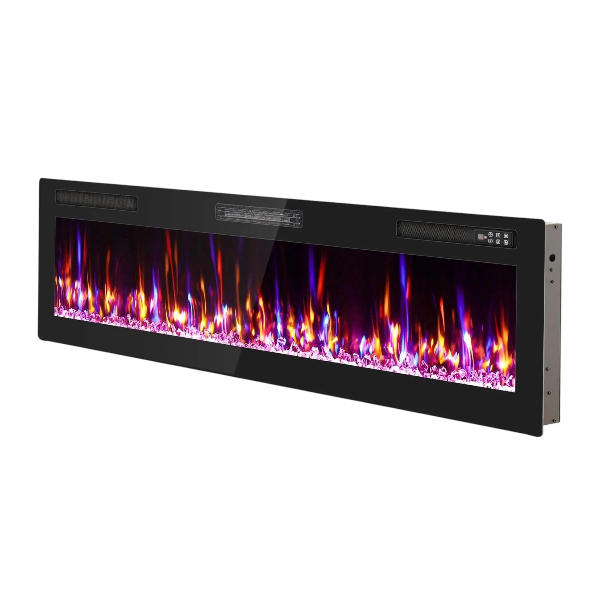 60" Black And Red Metal Electric Fireplace Insert With LED Homeroots Home Decor
