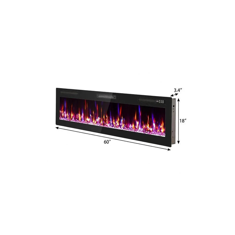 60" Black And Red Metal Electric Fireplace Insert With LED Homeroots Home Decor