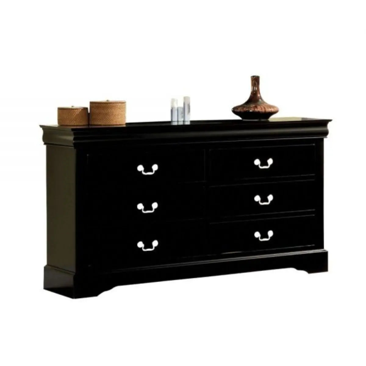 60" Black Solid and Manufactured Wood Six Drawer Double Dresser - GreatEagleInc