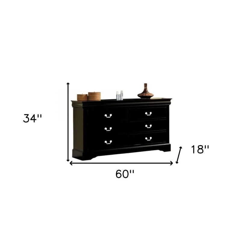 60" Black Solid and Manufactured Wood Six Drawer Double Dresser - GreatEagleInc