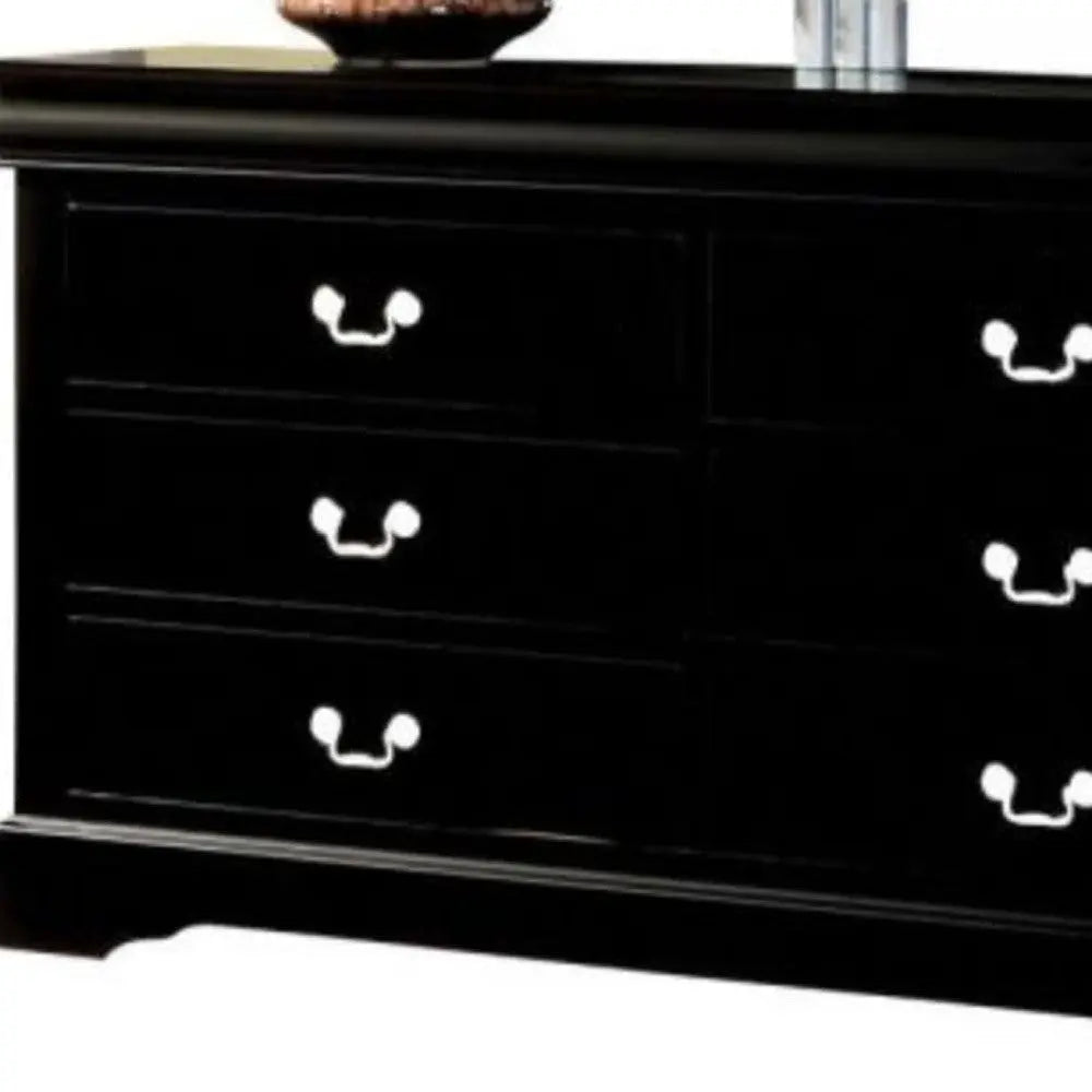 60" Black Solid and Manufactured Wood Six Drawer Double Dresser - GreatEagleInc