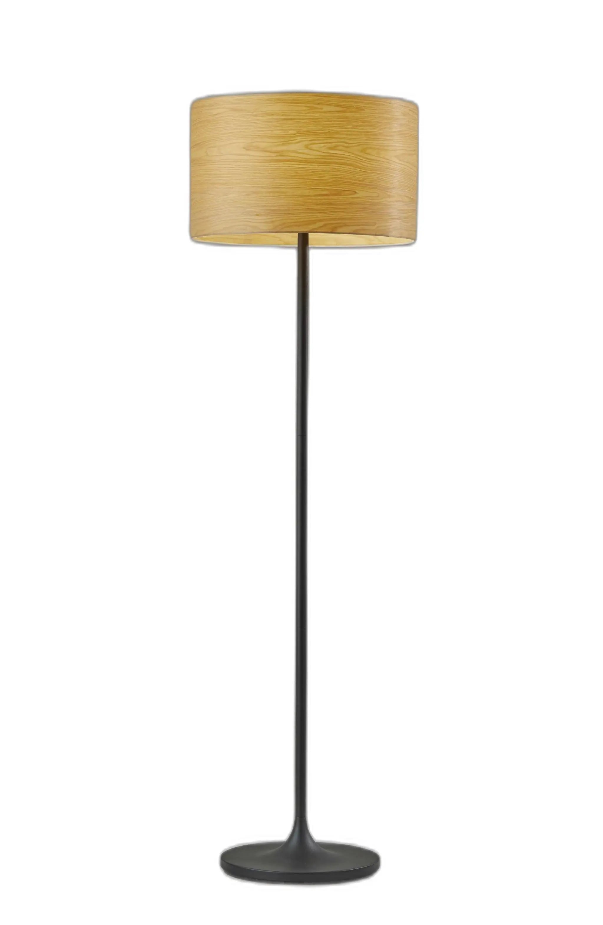 60" Brown And Black Floor Lamp With Brown Veneer Drum Shade Homeroots Lighting