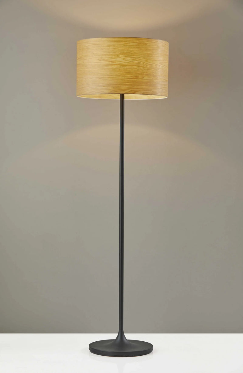 60" Brown And Black Floor Lamp With Brown Veneer Drum Shade Homeroots Lighting