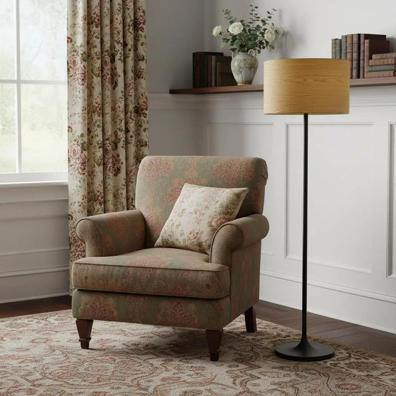 60" Brown And Black Floor Lamp With Brown Veneer Drum Shade Homeroots Lighting