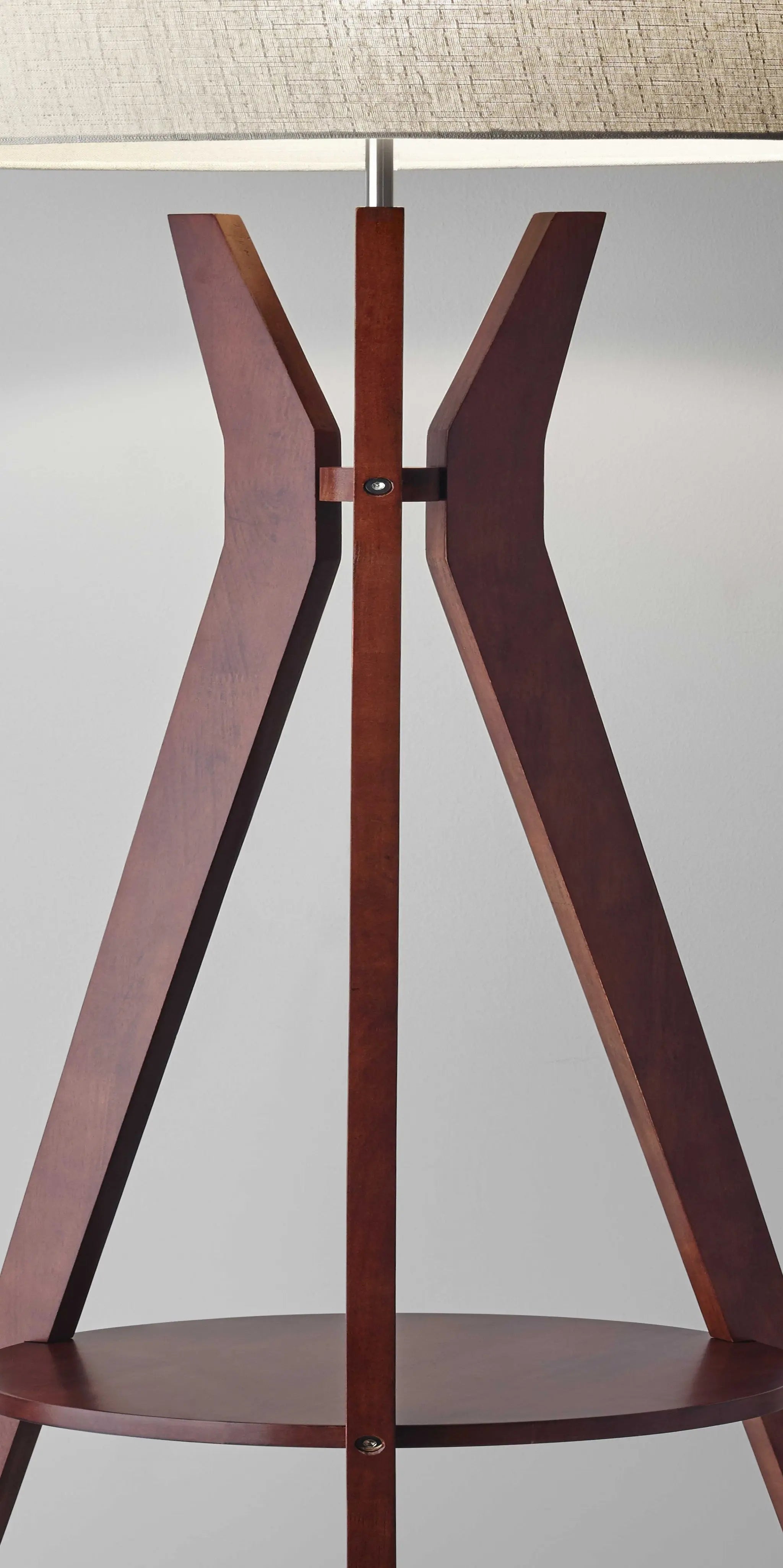 60" Brown And White Solid Wood Tripod Floor Lamp With White Fabric Drum Shade - GreatEagleInc