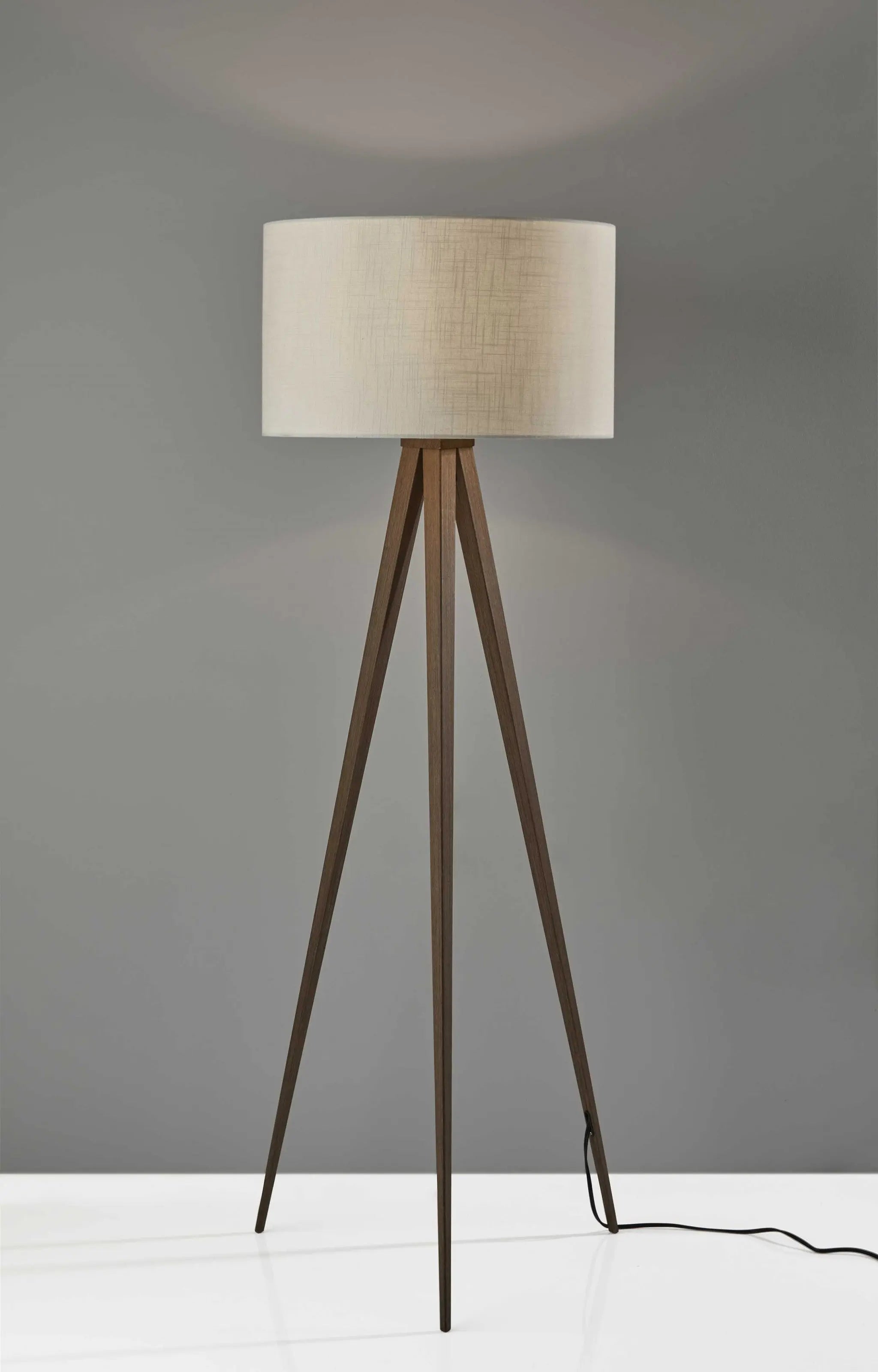 60" Brown And White Tripod Floor Lamp With White Linen Drum Shade Homeroots Lighting